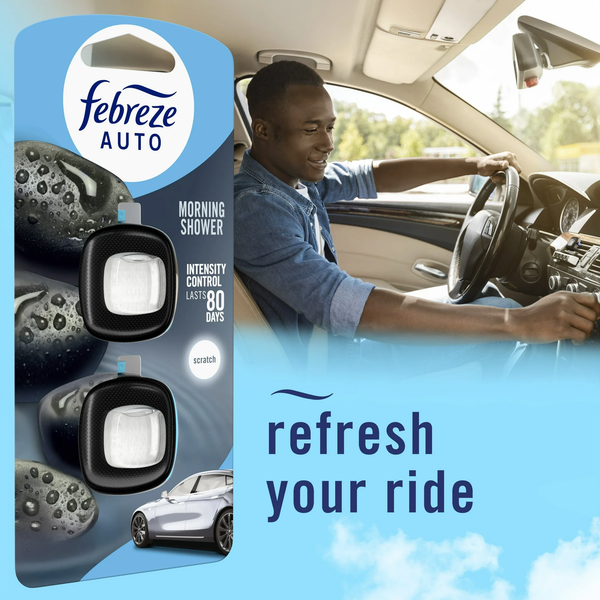 Car Air Freshener, Odor-Fighting Car Vent Clip, Morning Shower - 1 pack - 2 count per pack plus 3 My Outlet Mall Resealable Storage Pouches