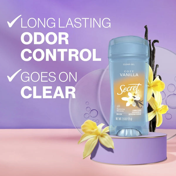 Fresh Clear Gel Antiperspirant Deodorant for Women, Cozy Vanilla Scent - 2 packs - 2.6 oz per pack - plus 3 My Outlet Mall Resealable Storage Pouches