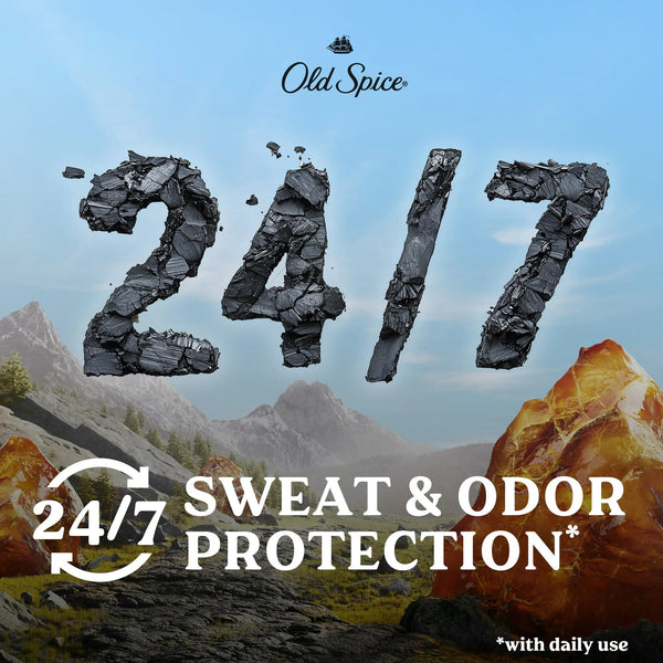 Antiperspirant Deodorant for Men, Invisible Solid Stick, Volcano with Charcoal - 3 packs - 2.6 oz per pack - plus 3 My Outlet Mall Resealable Storage Pouches