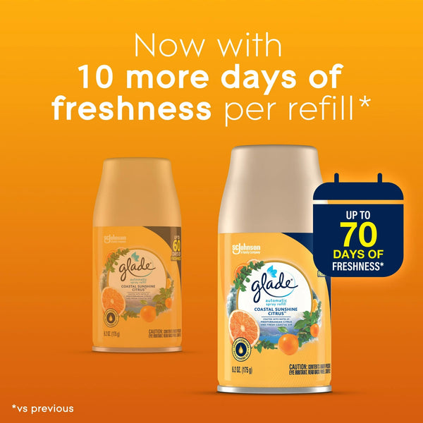Automatic Spray Refills, Air Freshener, Infused with Essential Oils, Coastal Sunshine Citrus - 2 packs - 2 count per pack - plus 3 My Outlet Mall Resealable Storage Pouches
