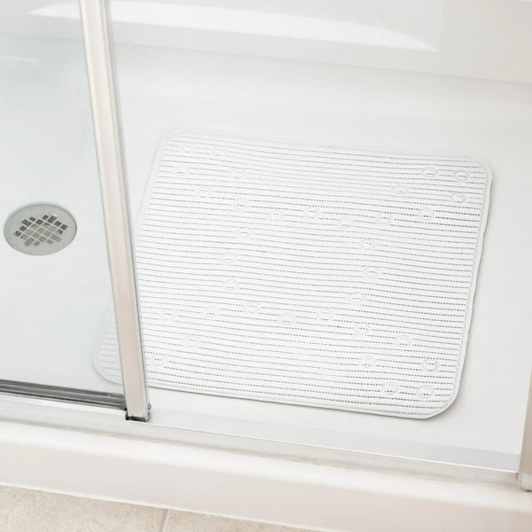 Foam Cushioned Shower Mat with Suction Cups, White 21" x 21" - 1 pack - plus 3 My Outlet Mall Resealable Storage Pouches
