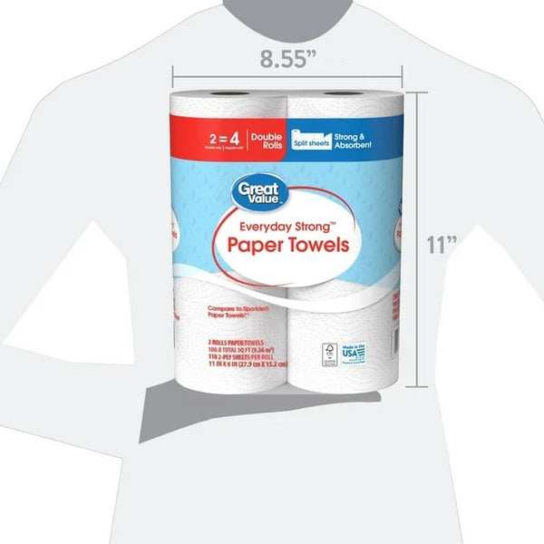 Everyday Strong Paper Towels, Split Sheets, 2 Double Rolls, Compare to Sparkle - 1 pack - plus 3 My Outlet Mall Resealable Storage Pouches