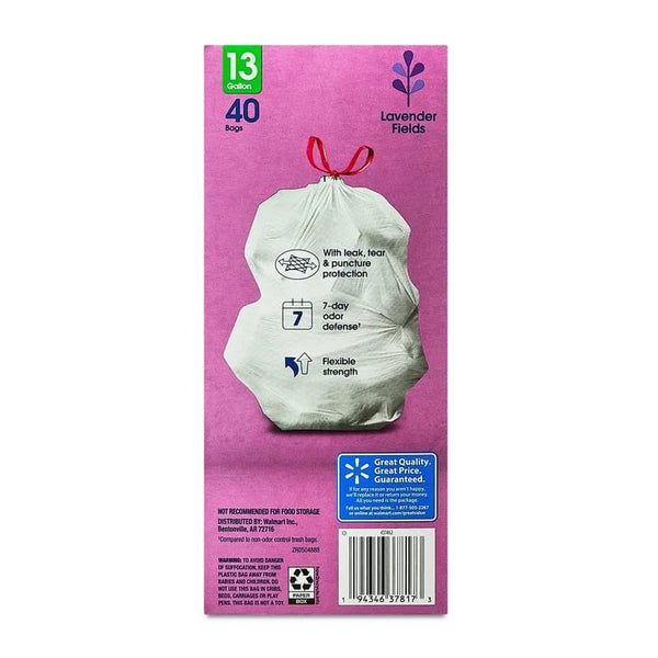 Strong Flex 13-Gallon Drawstring Tall Kitchen Trash Bags, Lavender Fields - 1 pack - 40 Count per pack - plus 3 My Outlet Mall Resealable Storage Pouches