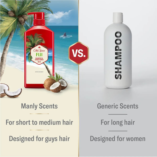 2in1 Men's Shampoo and Conditioner, All Hair Types, Fiji - 2 packs - 22Fl oz per pack - plus 3 My Outlet Mall Resealable Storage Pouches