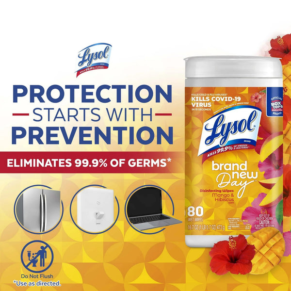 Disinfectant Wipes, Multi-Surface Antibacterial Wipes, Mango & Hibiscus Scent - 1 pack - 80 count per pack - plus 3 My Outlet Mall Resealable Storage Pouches