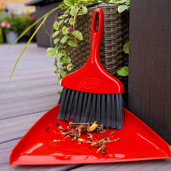 Whisk Broom & Dustpan Red Polypropylene with Black Fibers - 1 pack - plus 3 My Outlet Mall Resealable Storage Pouches