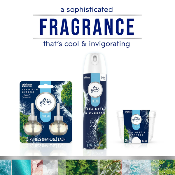 Air Freshener Spray, Sea Mist & Cypress, Fresh Collection, Fragrance Infused with Essential Oils, 100% Natural Propellent - 1 pack - 8.0 oz per pack - plus 3 My Outlet Mall Resealable Storage Pouches