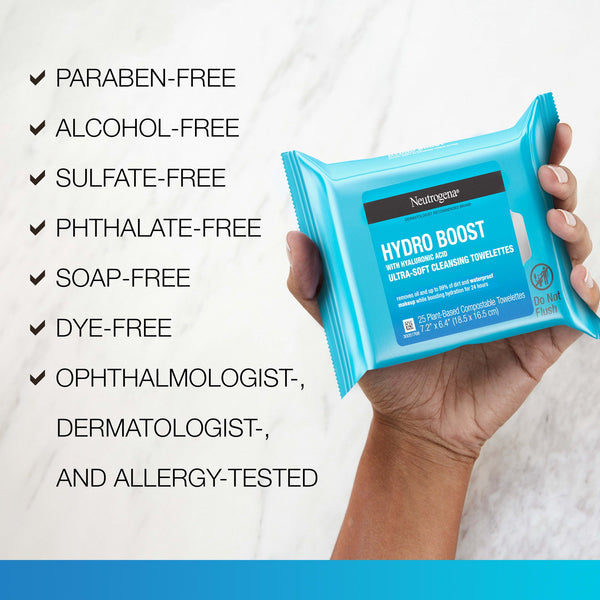 Neutrogena Hydro Boost Face Cleansing Makeup Remover Wipes  2 packs ,25 count per pack  plus 3 My Outlet Mall Resealable Storage Pouches