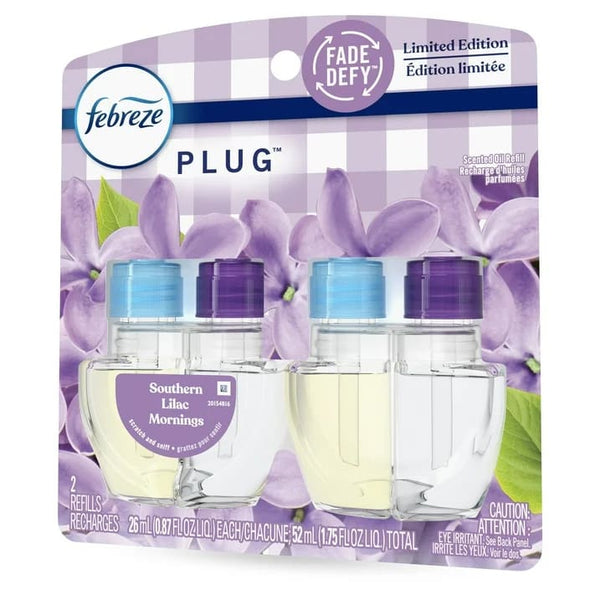 Plug In Air Freshener, Odor-Fighting Oil Refill, Southern Lilac Mornings, 2 Refills - 1 pack - plus 3 My Outlet Mall Resealable Storage Pouches