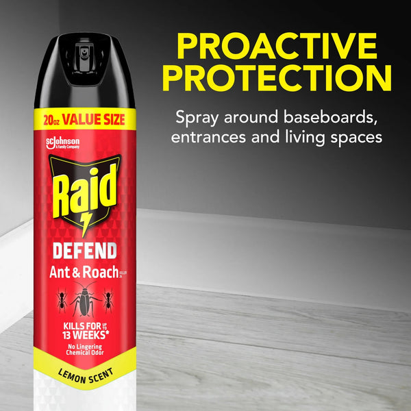Defend Ant & Roach Killer, Indoor Insecticide, Residual Killing Power, Lemon Scent - 2 packs - 20 oz per pack - plus 3 My Outlet Mall Resealable Storage Pouches