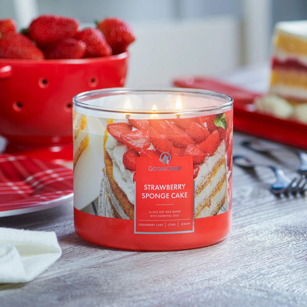 Strawberry Sponge Cake Scented 3-Wick Jar Candle - 1 pack - 14.5 oz per pack - plus 3 My Outlet Mall Resealable Storage Pouches