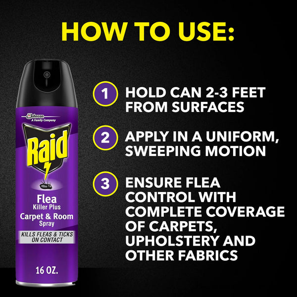 Flea Killer Plus Carpet & Room Spray, Bug Spray Kills Fleas & Flea Eggs - 3 packs - 16 oz per pack - plus 3 My Outlet Mall Resealable Storage Pouches