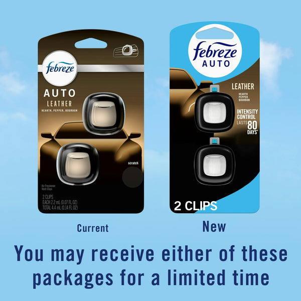 Auto Car Air Freshener, Odor-Fighting Car Vent Clip, Leather - 3 pack - 2 count per pack plus 3 My Outlet Mall Resealable Storage Pouches