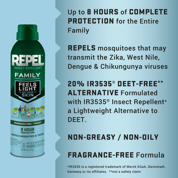 Insect Repellent Family, Deet Alternative Lightweight Aerosol Spray - 2 packs - 4 oz per pack - plus 3 My Outlet Mall Resealable Storage Pouches