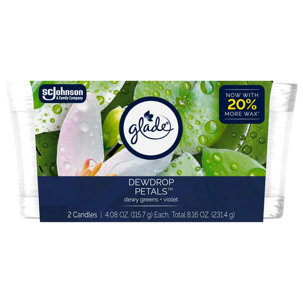 Single Wick Candle, Dewdrop Petals, 2 Candles - 1 pack - plus 3 My Outlet Mall Resealable Storage Pouches