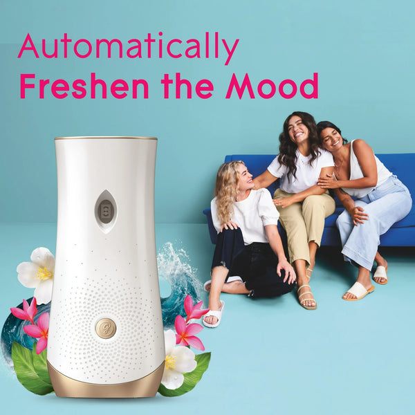 Automatic Spray Air Freshener Starter Kit, 1 Holder and 1 Refill, Aqua Waves, Fragrance Infused with Essential Oils - 2 packs -plus 3 My Outlet Mall Resealable Storage Pouches