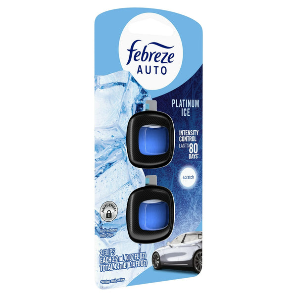 Auto Car Air Freshener, Odor-Fighting Car Vent Clip, Platinum Ice, 2 Count - 1 pack - plus 3 My Outlet Mall Resealable Storage Pouches