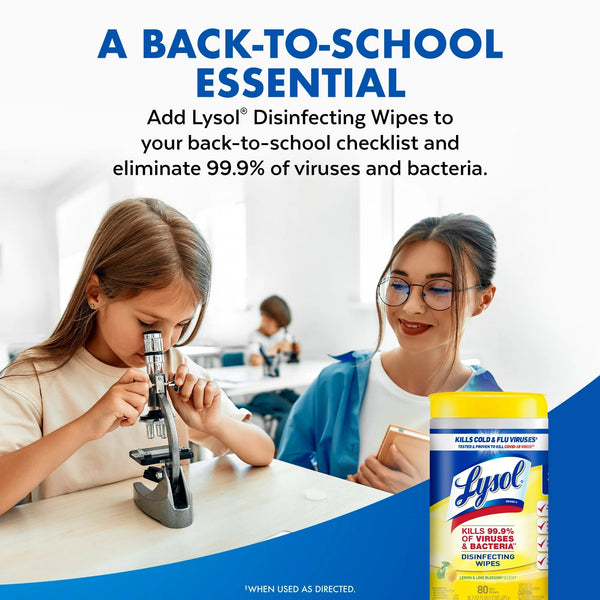 Disinfectant Wipes, Multi-Surface Antibacterial Cleaning Wipes, Lemon and Lime Blossom - 2 packs - 80 count per pack - plus 3 My Outlet Mall Resealable Storage Pouches