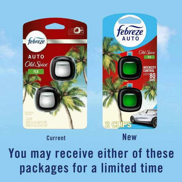 Auto Car Air Freshener, Odor-Fighting Car Vent Clip, Old Spice Fiji - 1 pack - 2 count per pack plus 3 My Outlet Mall Resealable Storage Pouches