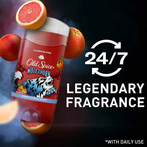 Old Spice Aluminum Free Men's Deodorant, Invisible Solid Stick, Wolfthorn, Sweet Citrus Scent - 1 pack - 3.8 oz per pack - plus 3 My Outlet Mall Resealable Storage Pouches