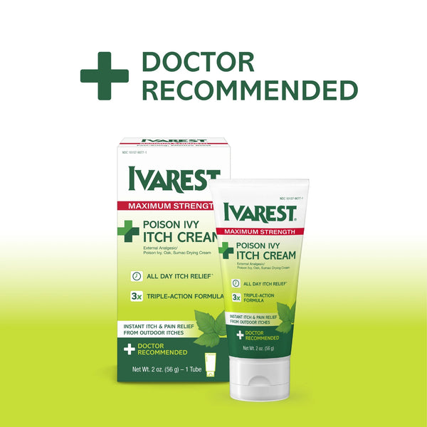 Poison Ivy Medicated Cream, Max Strength Relief, Fast-Acting, Anti-Itch, Unscented - 1 pack - 2 oz per pack - plus 3 My Outlet Mall Resealable Storage Pouches