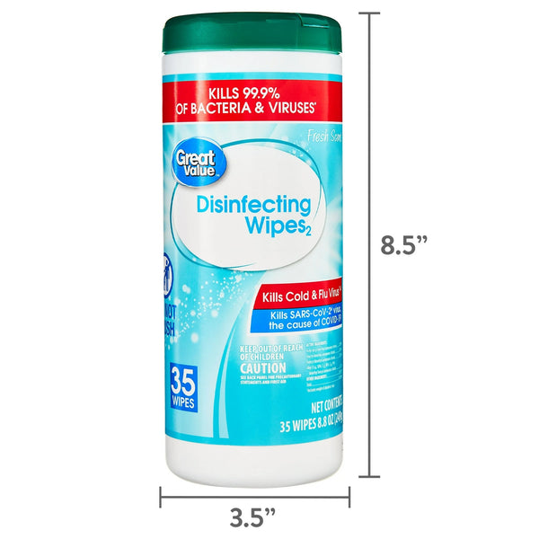 Fresh Scent Disinfecting Wipes- 2 packs - 35 count per pack - plus 3 My Outlet Mall Resealable Storage Pouches