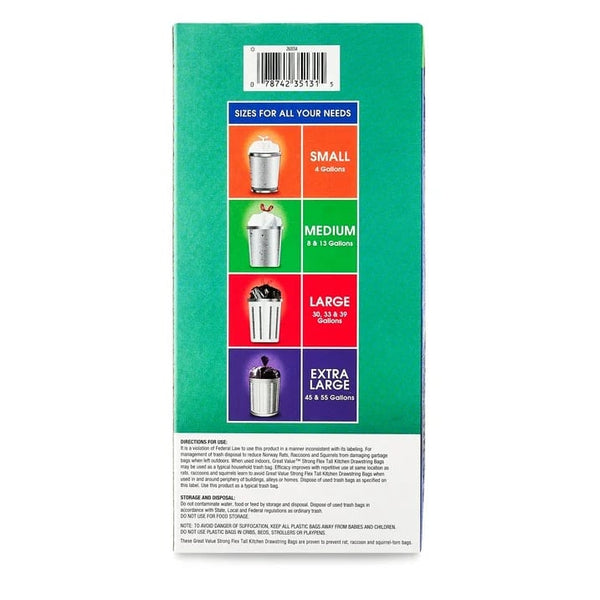 Strong Flex Tall Kitchen Drawstring Bags, Mint Scent, 13 Gallon - 1 pack - 40 Count per pack - plus 3 My Outlet Mall Resealable Storage Pouches