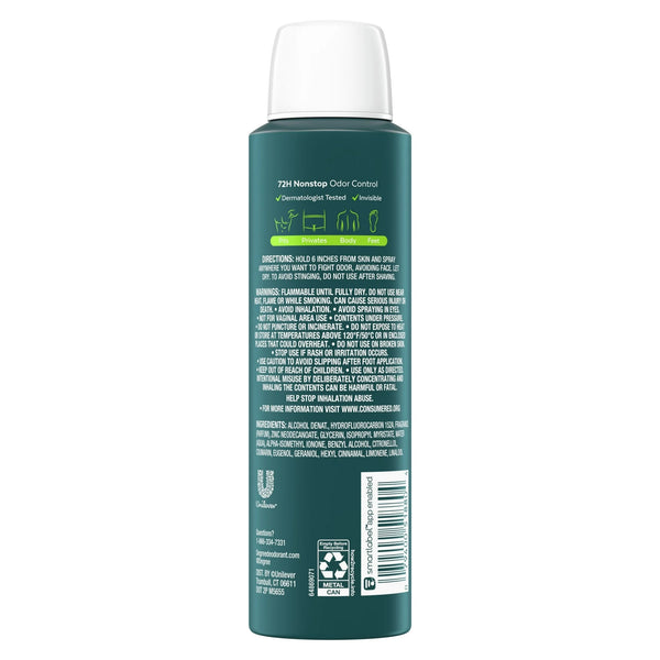 Men Whole Body Deodorant Spray for Men Active Fresh Scent Aluminum Free - 1 pack - 4 oz per pack - plus 3 My Outlet Mall Resealable Storage Pouches