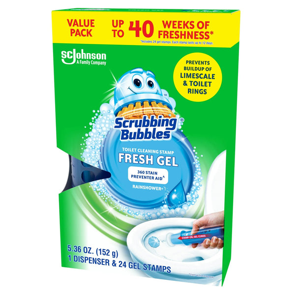 Fresh Gel Toilet Cleaning Stamp, Rain shower, Dispenser with 4 Refills - 2 packs - plus 3 My Outlet Mall Resealable Storage Pouches