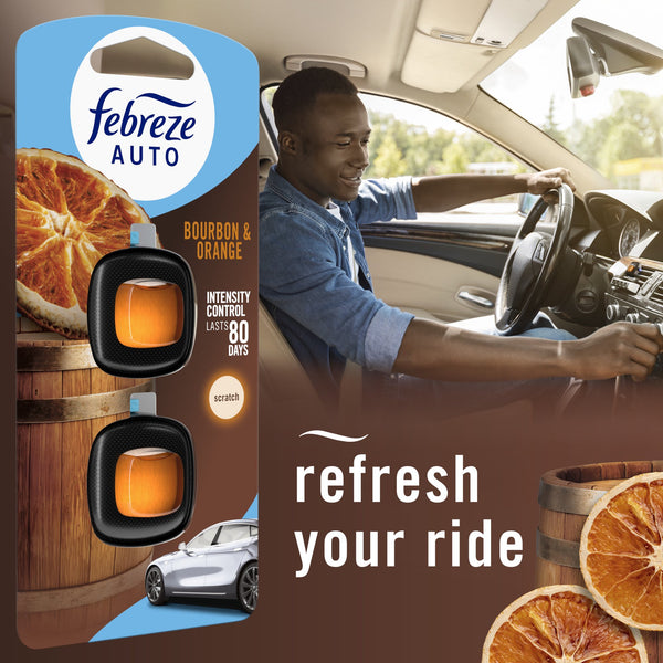 Auto Car Air Freshener, Odor-Fighting Car Vent Clip, Bourbon & Orange, 2 Count - 1 pack - plus 3 My Outlet Mall Resealable Storage Pouches