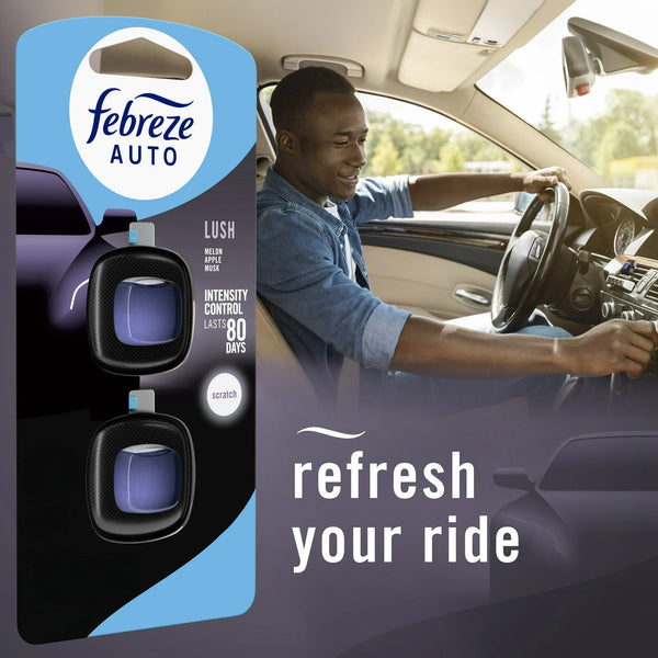 Auto Car Air Freshener, Odor-Fighting Car Vent Clip, Lush, 2 Count - 1 pack - plus 3 My Outlet Mall Resealable Storage Pouches