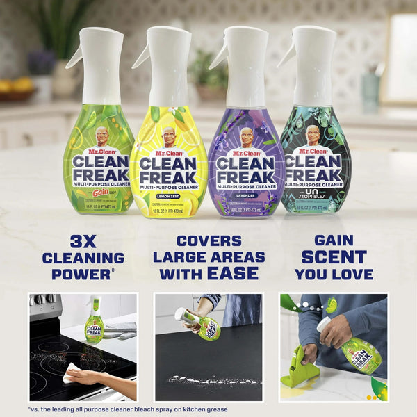 Clean Freak All Purpose Cleaner Spray, Multi-Surface Cleaning, Gain - 3 packs - 16 fl oz per pack - plus 3 My Outlet Mall Resealable Storage Pouches