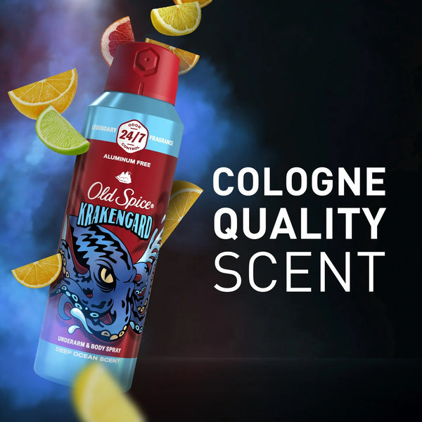 Aluminum Free Body Spray for Men, Krakengard, Deep Ocean Scent - 1 pack - 5.1 oz per pack - plus 3 My Outlet Mall Resealable Storage Pouches