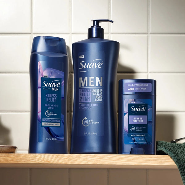 Stress Protect Men’s Antiperspirant Deodorant, Lavender & Cedarwood Scent, 48-Hour Protection - 2 packs - 2.7 oz per pack - plus 3 My Outlet Mall Resealable Storage Pouches