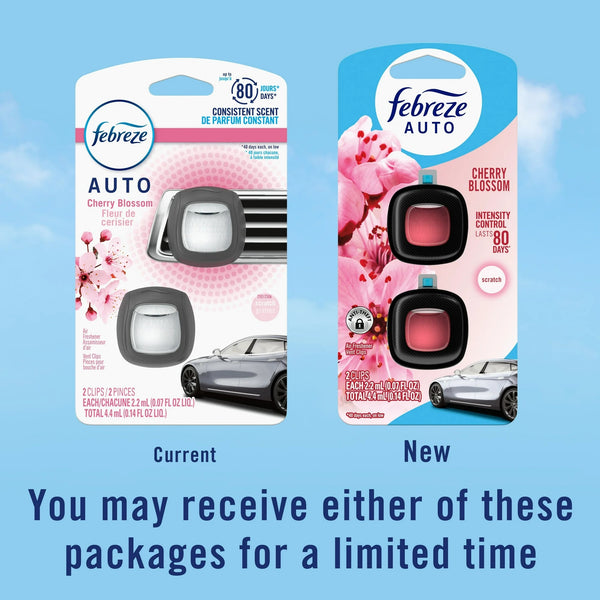 Auto Air Freshener Vent Clip Cherry Blossom Scent, 2 Count - 1 pack - plus 3 My Outlet Mall Resealable Storage Pouches