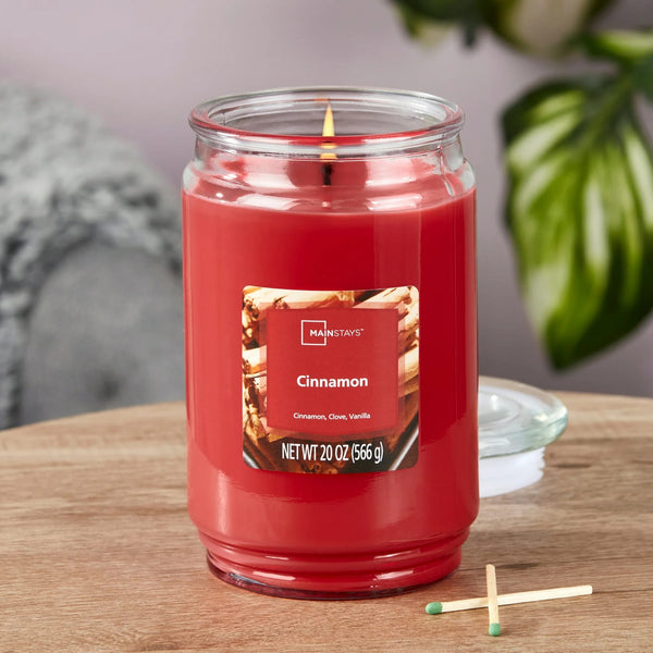 Cinnamon Scented Single-Wick Large Glass Jar Candle - 1 pack - 20 oz per pack - plus 3 My Outlet Mall Resealable Storage Pouches