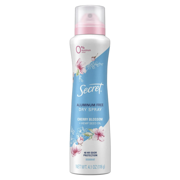 Aluminum Free Dry Spray Deodorant, Cherry Blossom - 2 packs - 4.1 oz per pack - plus 3 My Outlet Mall Resealable Storage Pouches