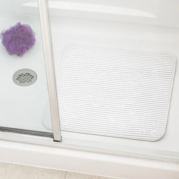 Foam Cushioned Shower Mat with Suction Cups, White 21" x 21" - 1 pack - plus 3 My Outlet Mall Resealable Storage Pouches