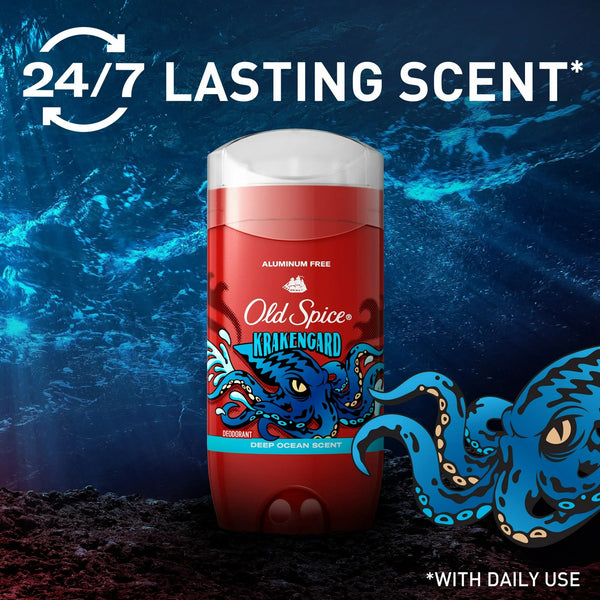 Old Spice Aluminum Free Deodorant for Men, Stick, Krakengard, Deep Ocean Scent - 1 pack - 3 oz per pack - plus 3 My Outlet Mall Resealable Storage Pouches