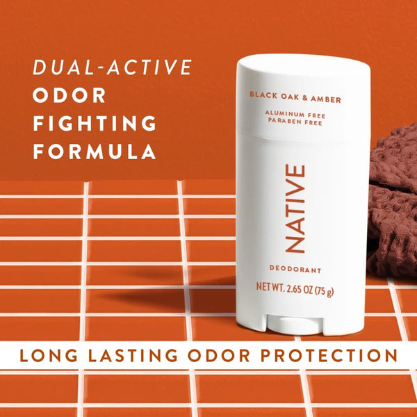Deodorant, Aluminum Free, Black Oak & Amber, for Women and Men - 2 packs - 2.65 oz per pack - plus 3 My Outlet Mall Resealable Storage Pouches