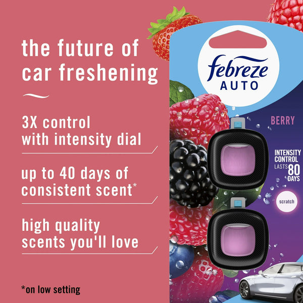 Auto Car Air Freshener, Odor-Fighting Car Vent Clip, Berry, 2 Count - 1 pack - plus 3 My Outlet Mall Resealable Storage Pouches