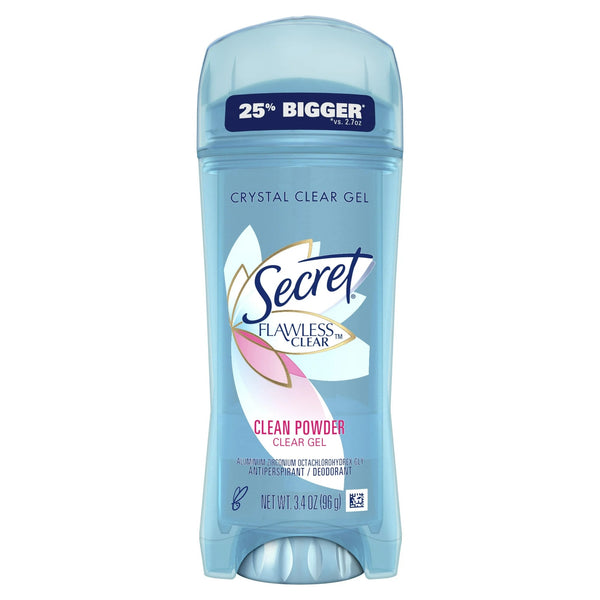 Flawless Clear Gel Antiperspirant and Deodorant for Women, Clean Powder - 2 packs - 3.4 oz per pack - plus 3 My Outlet Mall Resealable Storage Pouches