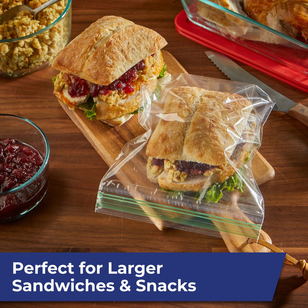 Press to Close Plastic Bags for Food Storage, XL Sandwich Size  - 2 packs -  50 Count per pack - plus 3 My Outlet Mall Resealable Storage Pouches