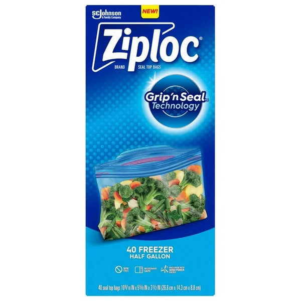 Freezer Half Gallon Storage Bags, Grip 'n Seal Technology - 1 pack - 40 Count per pack - plus 3 My Outlet Mall Resealable Storage Pouches