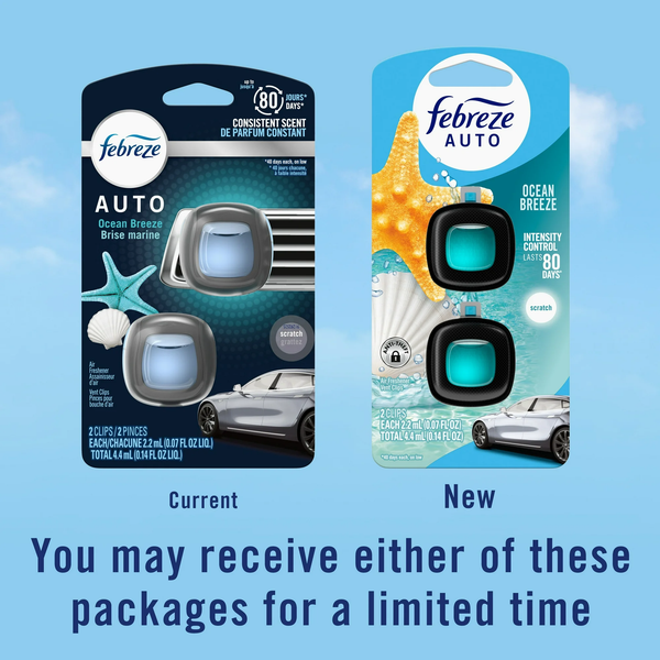 Car Air Freshener, Odor-Fighting Car Vent Clip, Ocean Breeze - 1 pack - 2 count per pack  plus 3 My Outlet Mall Resealable Storage Pouches