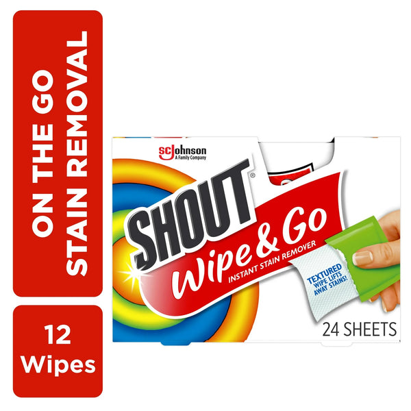 Wipe & Go, Laundry Instant Stain Remover -  1 pack - 12 count per pack plus 3 My Outlet Mall Resealable Storage Pouches.