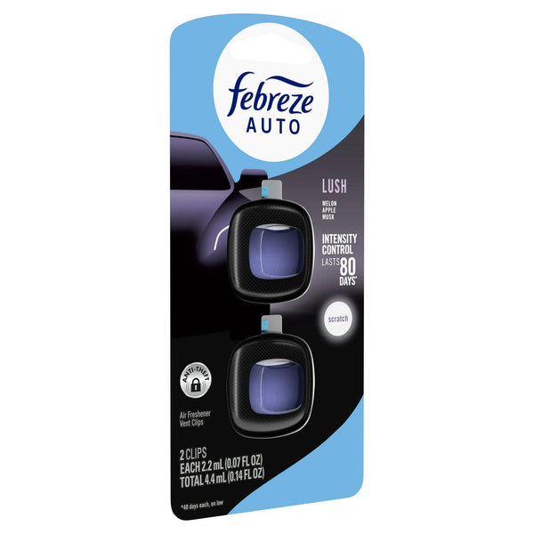 Auto Car Air Freshener, Odor-Fighting Car Vent Clip, Lush, 2 Count - 1 pack - plus 3 My Outlet Mall Resealable Storage Pouches
