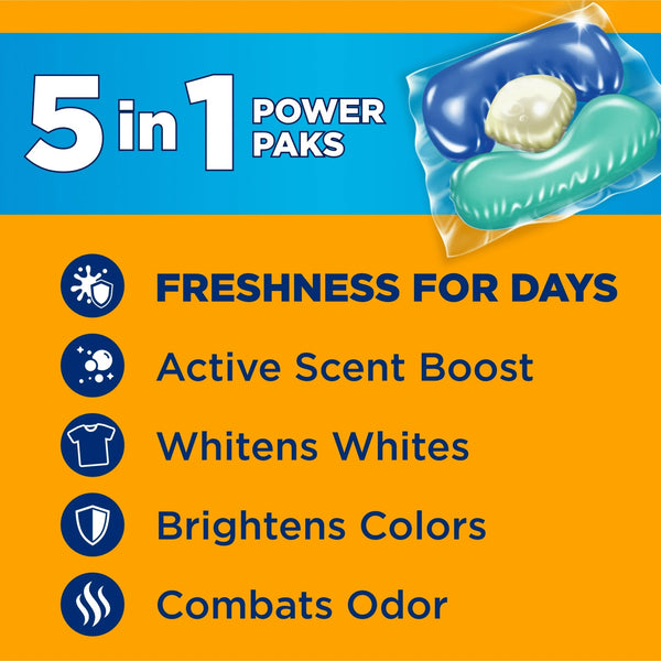 Clean Burst 5-in-1 Laundry Detergent Power Paks, Powerfully Clean, Clean Burst Scent - 2 packs - 42 Count - plus 3 My Outlet Mall Resealable Storage Pouches
