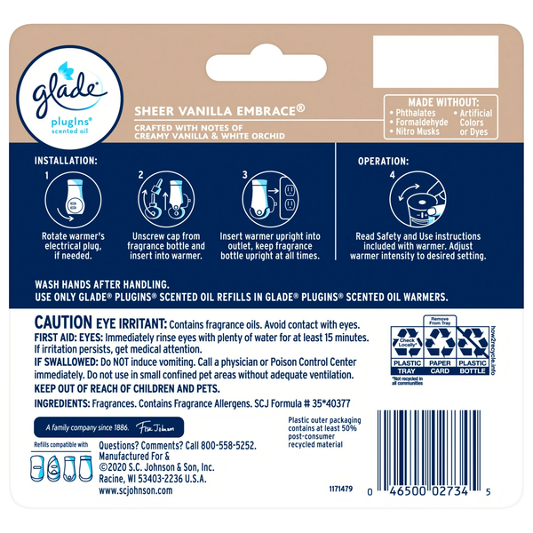 PlugIns Scented Oil, Sheer Vanilla Embrace, Infused with Essential Oils, 0.67 oz - 2 packs - 5 Count  per pack - plus 3 My Outlet Mall Resealable Storage Pouches