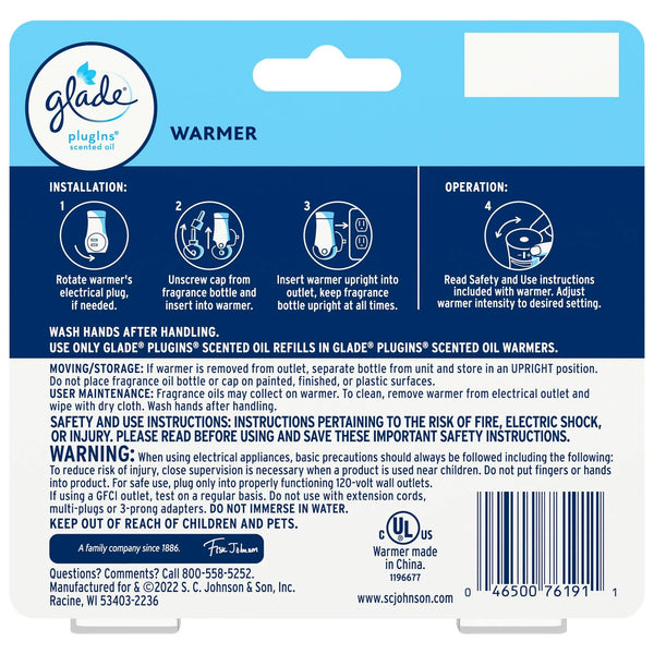 PlugIns Air Freshener Warmer, Holds Essential Oil Infused Wall Plug In Refill - 1 pack - 2 Count per pack - plus 3 My Outlet Mall Resealable Storage Pouches